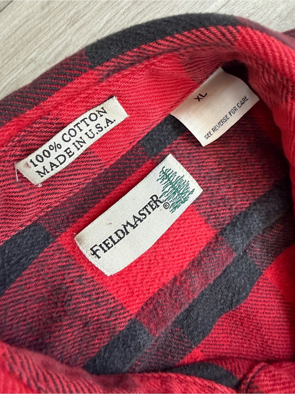 Vintage 80s Sears Fieldmaster Mens XL Red Black Buffalo Plaid Flannel USA Cotton - Picture 4 of 5